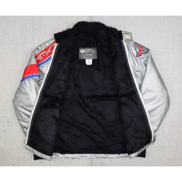 Vintage 90s Corvette Bomber Jacket Women’s S Silver Comda Sportswear Satin - Picture 4 of 11